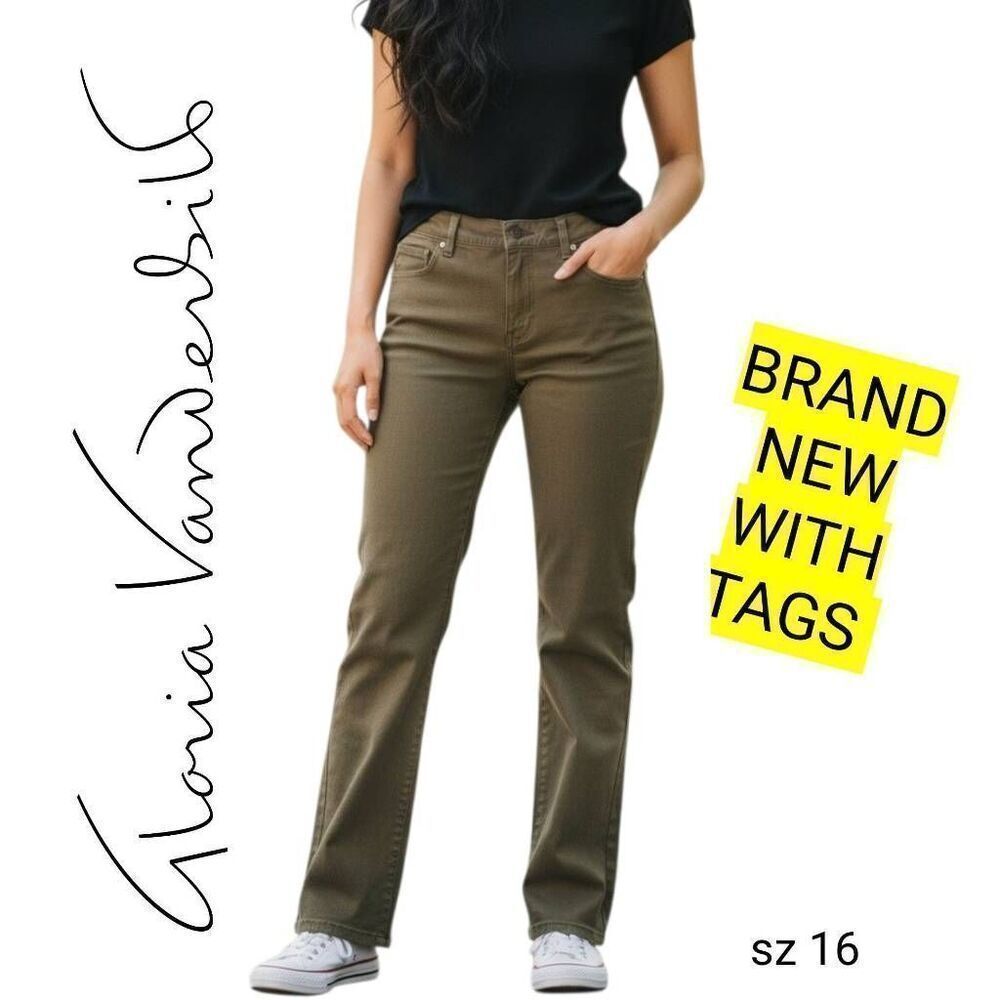 Gloria Vanderbuilt NEW! Olive Amanda Slimming Stretch Denim Straight Jeans
